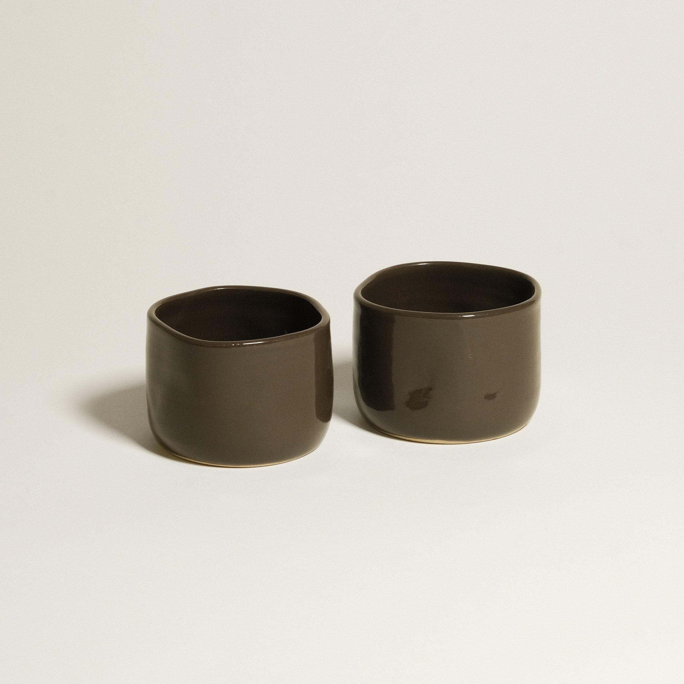 Hojicha Cup – Brown *COMING SOON* two handmade grey stoneware cups with glossy brown glaze.