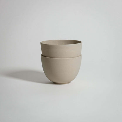 Handcrafted Yun tea cup set, beige stoneware ceramic with a glossy glaze, dishwasher and oven safe.