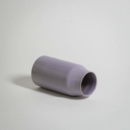 Lilac medium vase made of grey stoneware clay with a glossy finish, showcasing elegant craftsmanship.