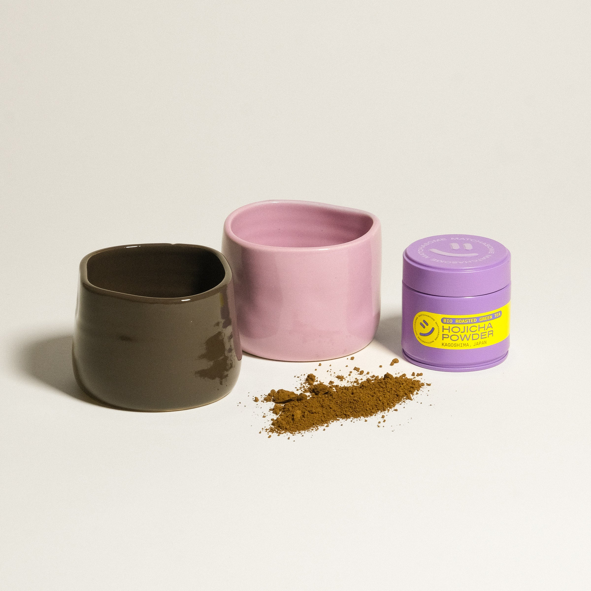 Hojicha Set - 2 Cups & Hojicha Tin 30g *COMING SOON* featuring handmade cups and Hojicha powder.
