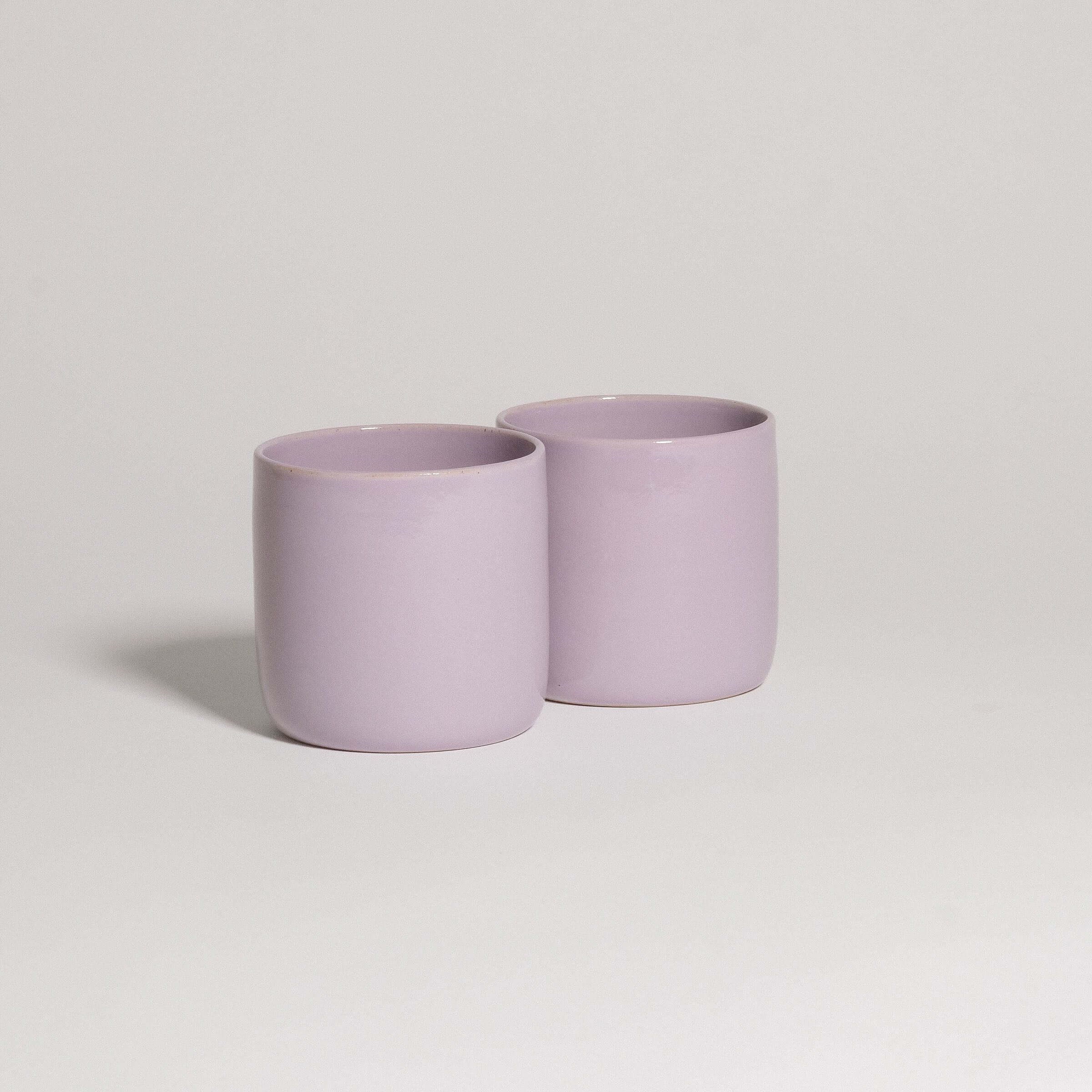 Handmade lilac tea cups, glazed for food safety, perfect for daily rituals. Made in Frankfurt, Germany. Limited edition.