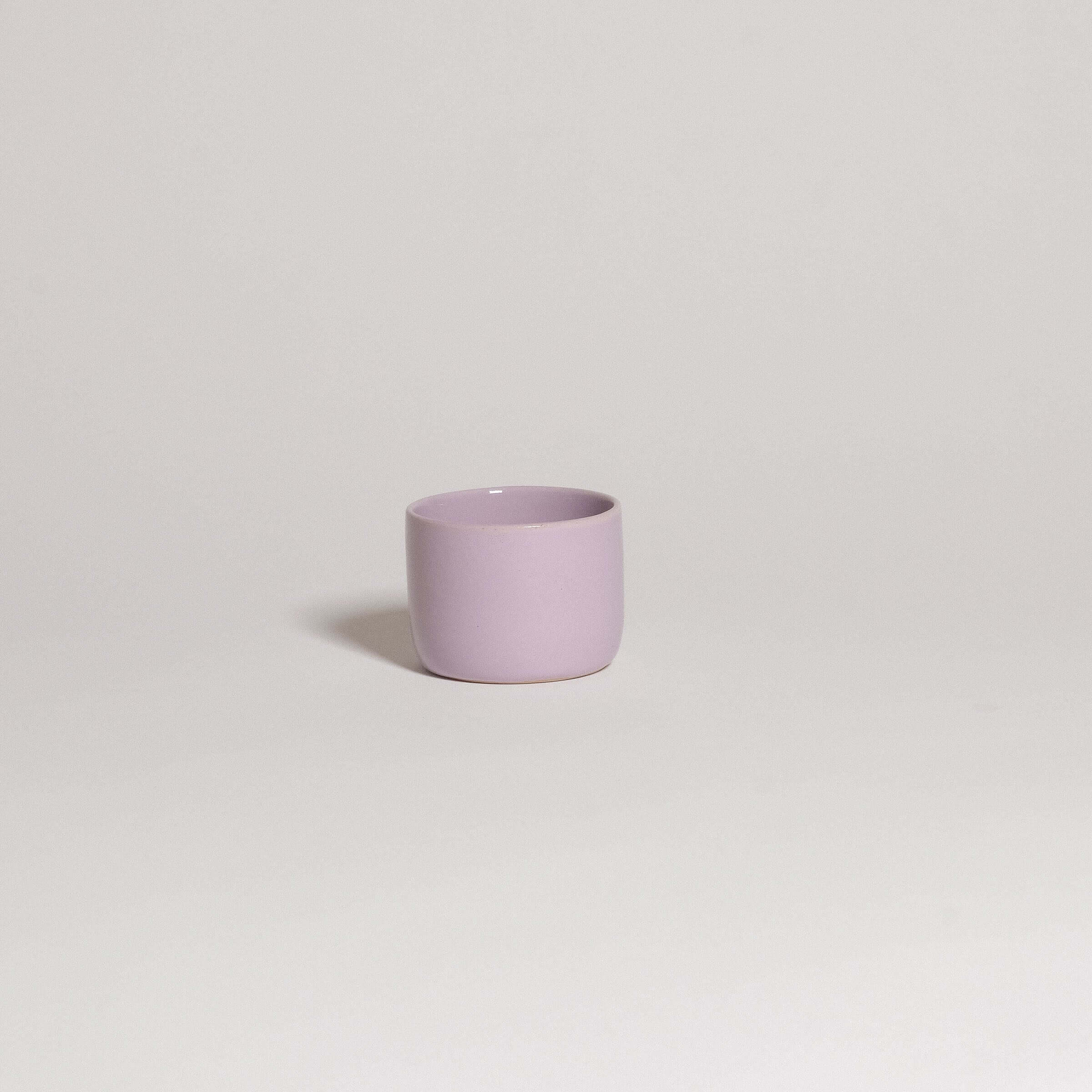 Small lilac espresso cup, minimal design, food-safe glaze, perfect for espresso or ristretto, dishwasher safe.