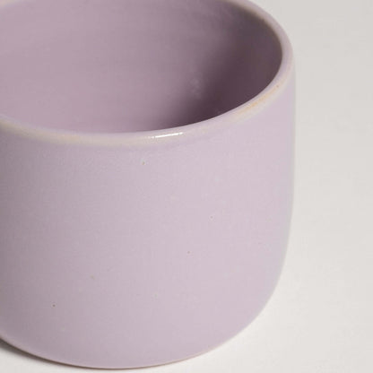 Handcrafted lilac coffee cup, food safe and dishwasher safe, perfect for espresso or filter coffee, made in Frankfurt.